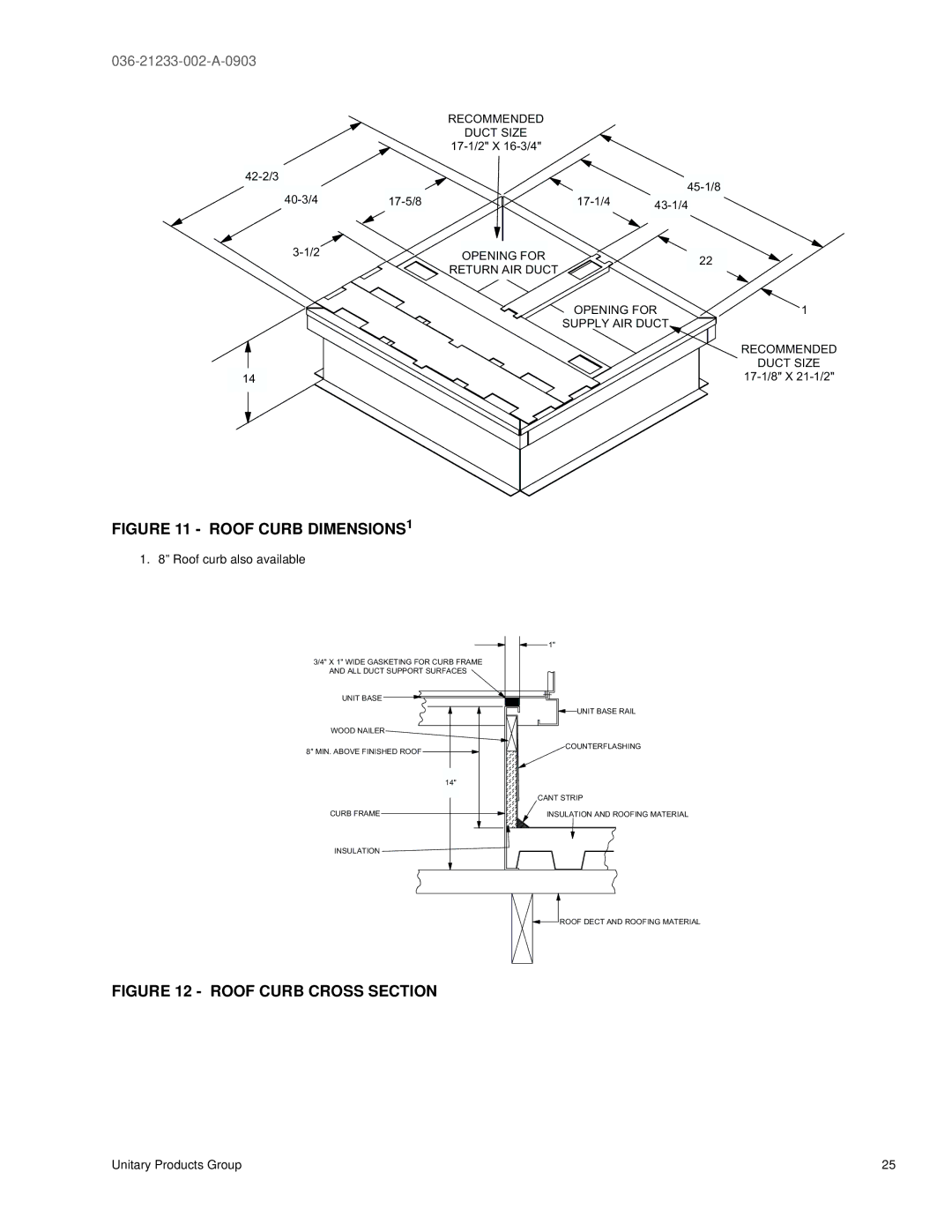 York DNH018 warranty Roof Curb DIMENSIONS1 