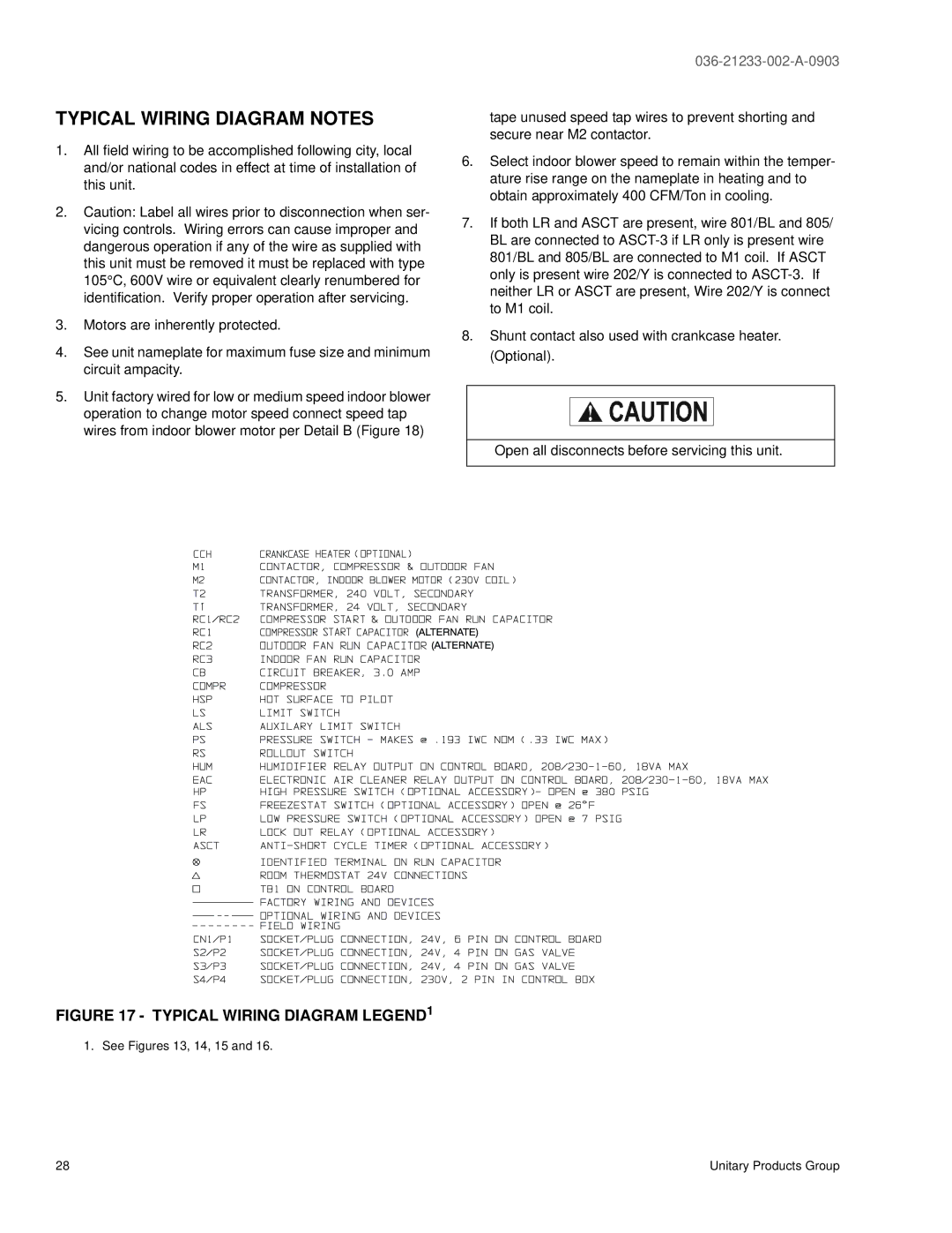 York DNH018 warranty Typical Wiring Diagram Notes, Typical Wiring Diagram LEGEND1 