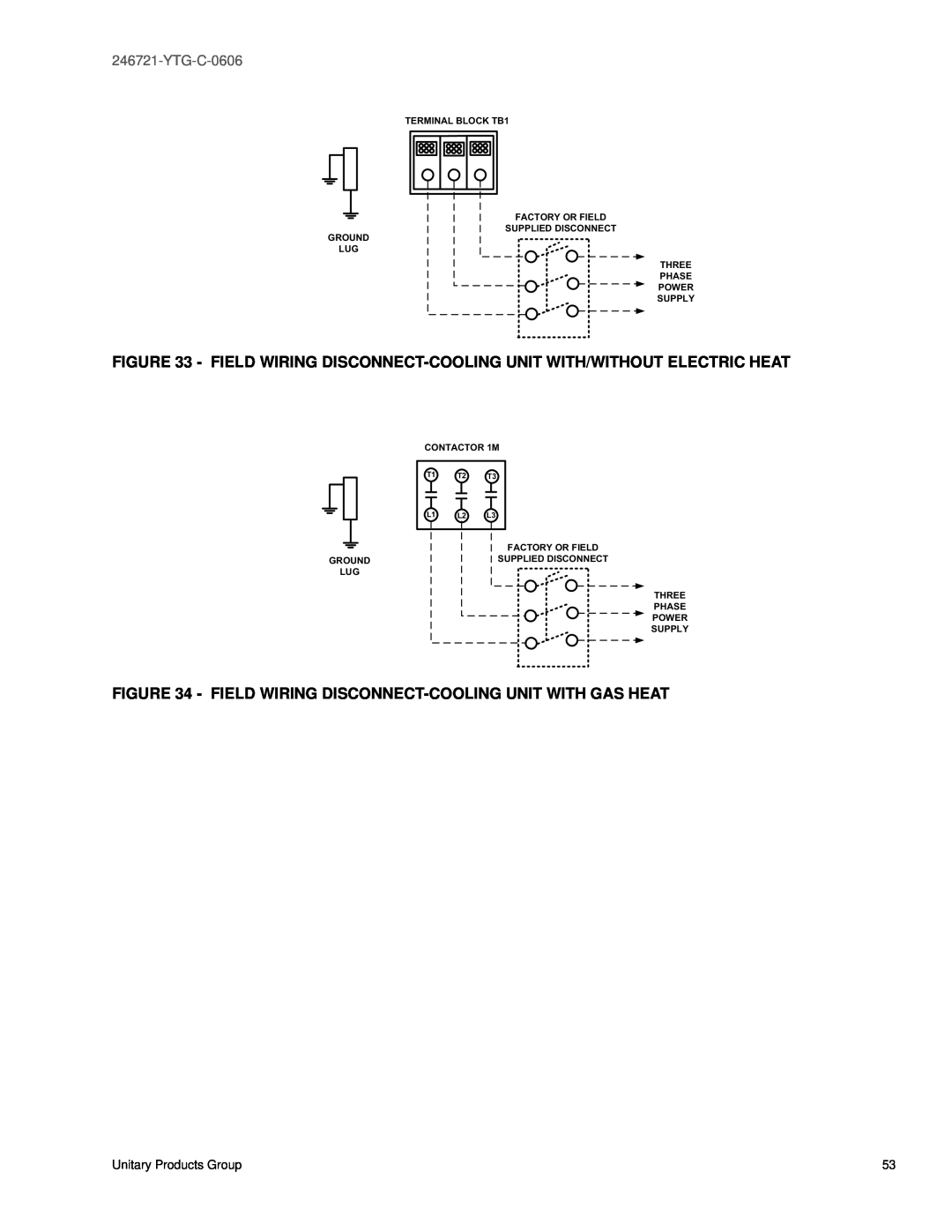 York DR150 Unitary Products Group, TERMINAL BLOCK TB1 FACTORY OR FIELD, Supplied Disconnect Ground Lug Three Phase Power 