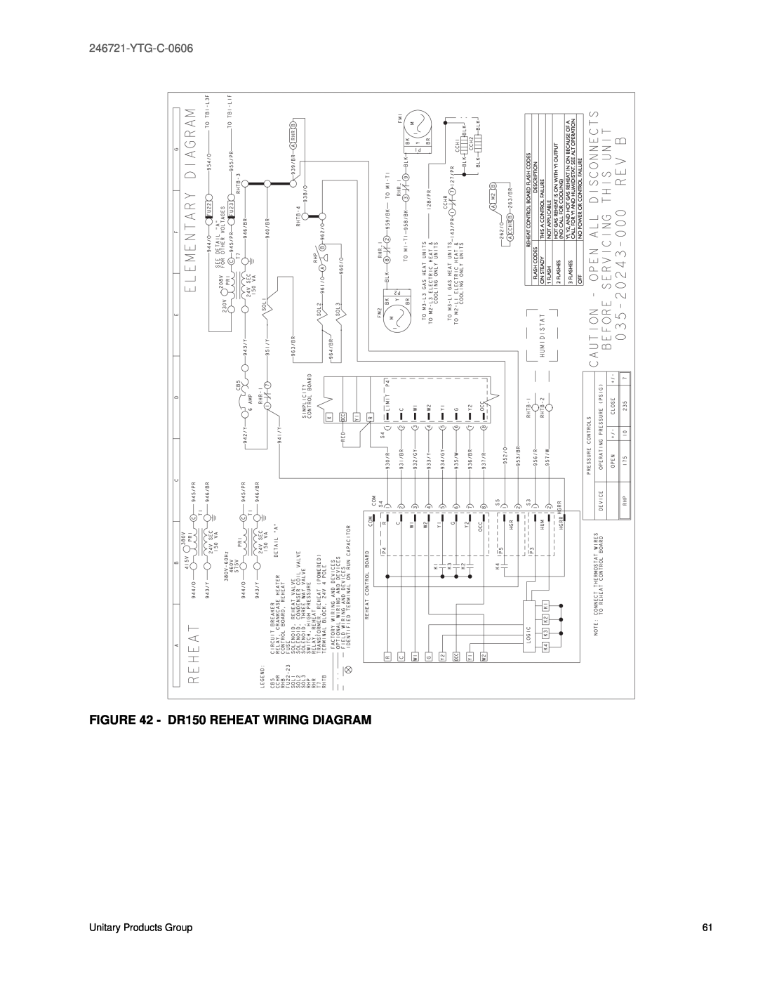 York DR090, DR120 manual DR150 REHEAT WIRING DIAGRAM, YTG-C-0606, Unitary Products Group 