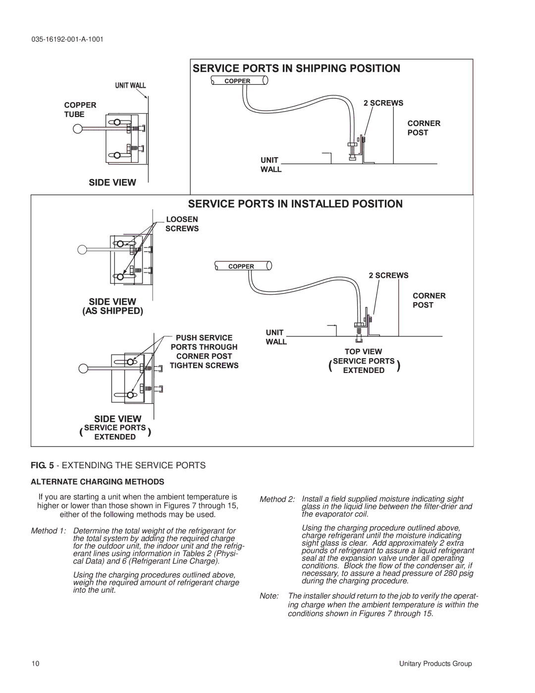 York E1FB180, E1FB240 installation manual Extending the Service Ports, Alternate Charging Methods 