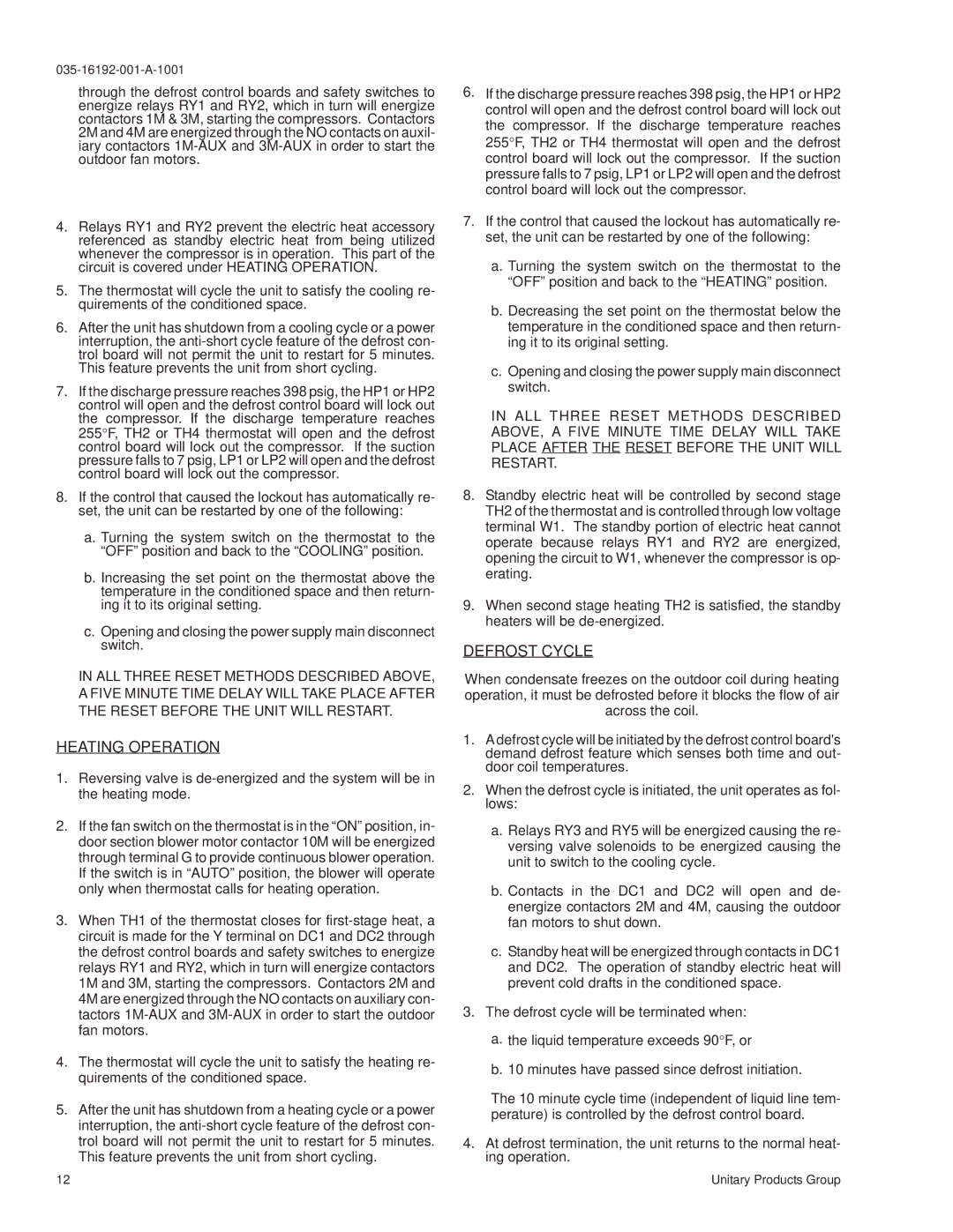 York E1FB180, E1FB240 installation manual Heating Operation, Defrost Cycle 