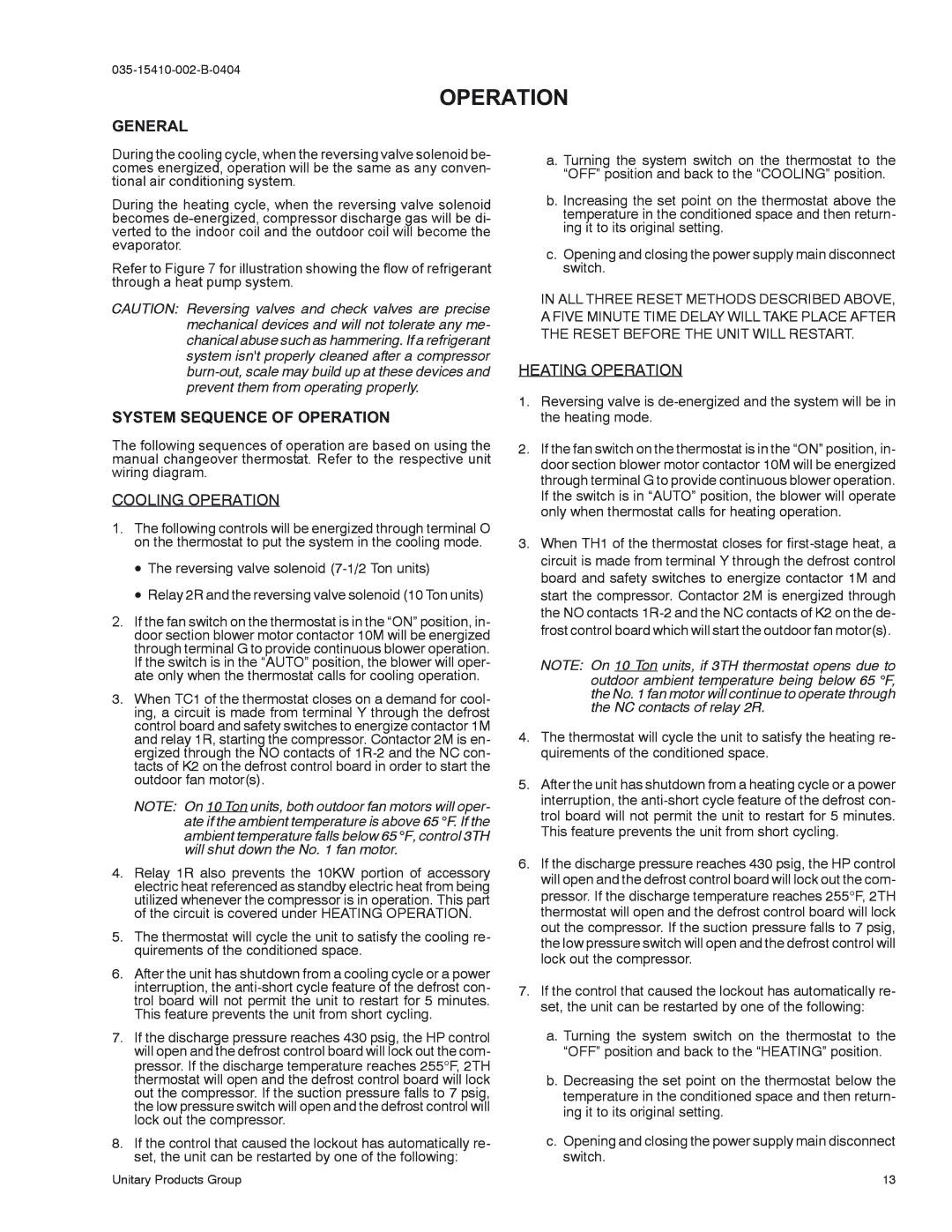 York E3FB090, E2FB120 installation manual Cooling Operation, Heating Operation 