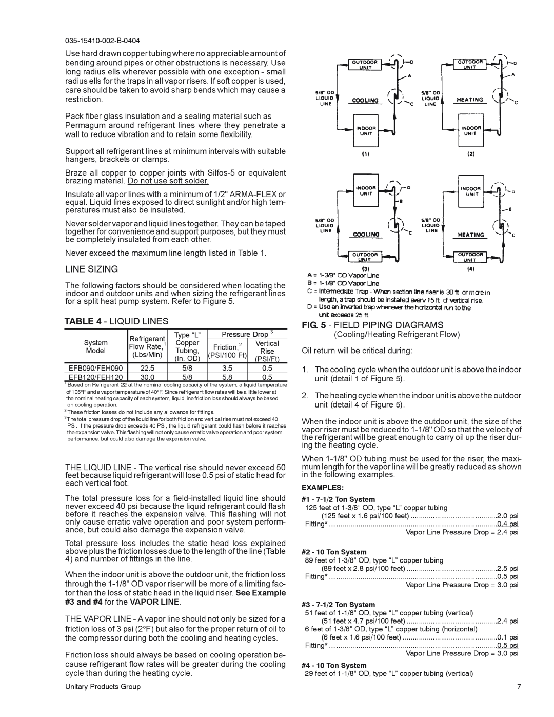 York E3FB090, E2FB120 installation manual Line Sizing, Field Piping Diagrams 