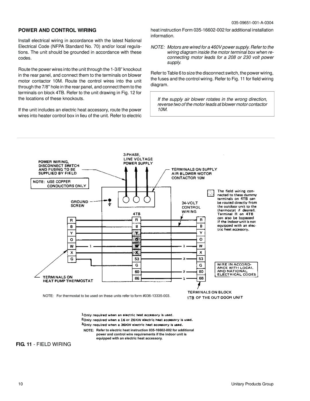 York F3EH090 installation manual Power and Control Wiring, Field Wiring 