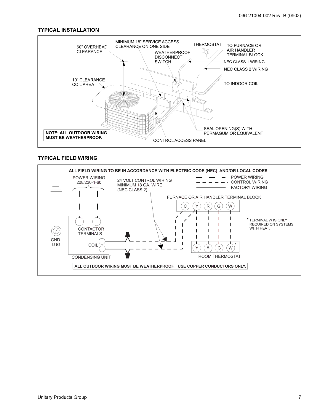 York FRCS024 warranty Typical Installation, Typical Field Wiring, NEC Class 2 Wiring 