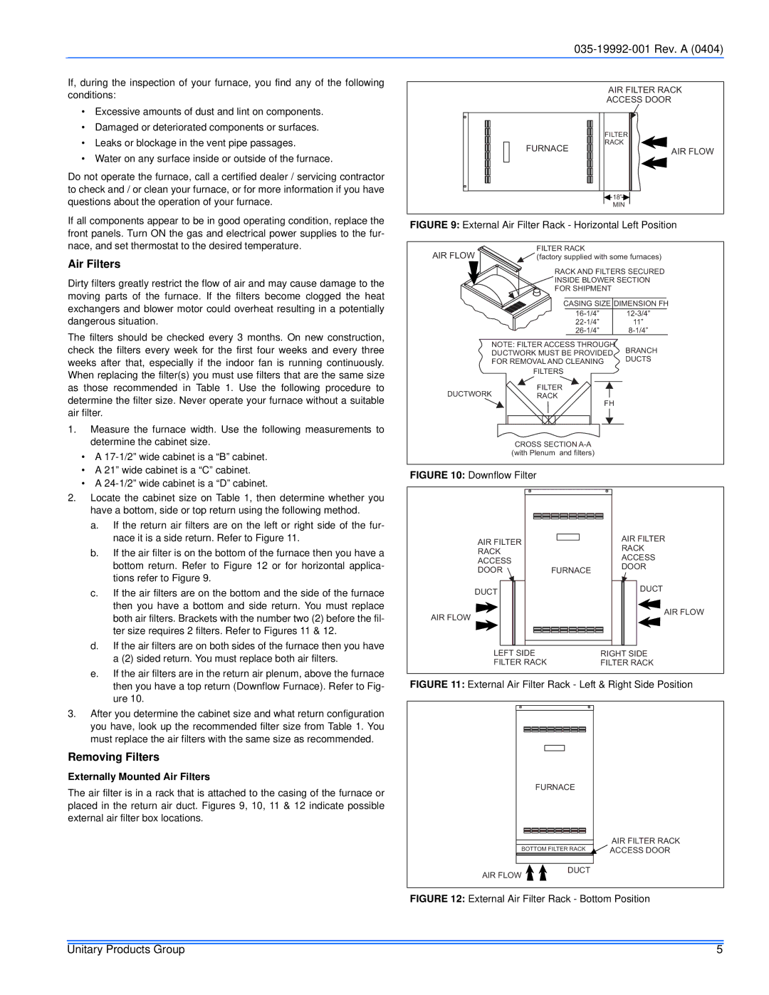 York G8C, GF8 service manual Removing Filters, Externally Mounted Air Filters 