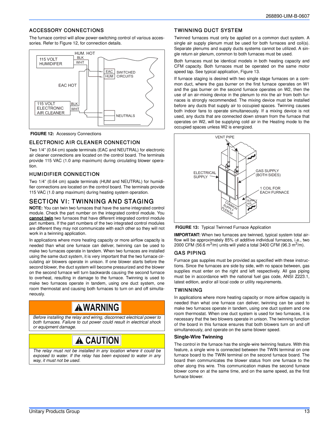 York GY9S*DH, GM9S*DH, GF9S*DH installation manual Section VI Twinning and Staging 