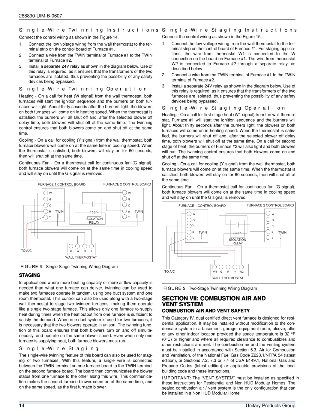 York GF9S*DH, GM9S*DH, GY9S*DH Section VII Combustion AIR and Vent System, Staging, Combustion AIR and Vent Safety 