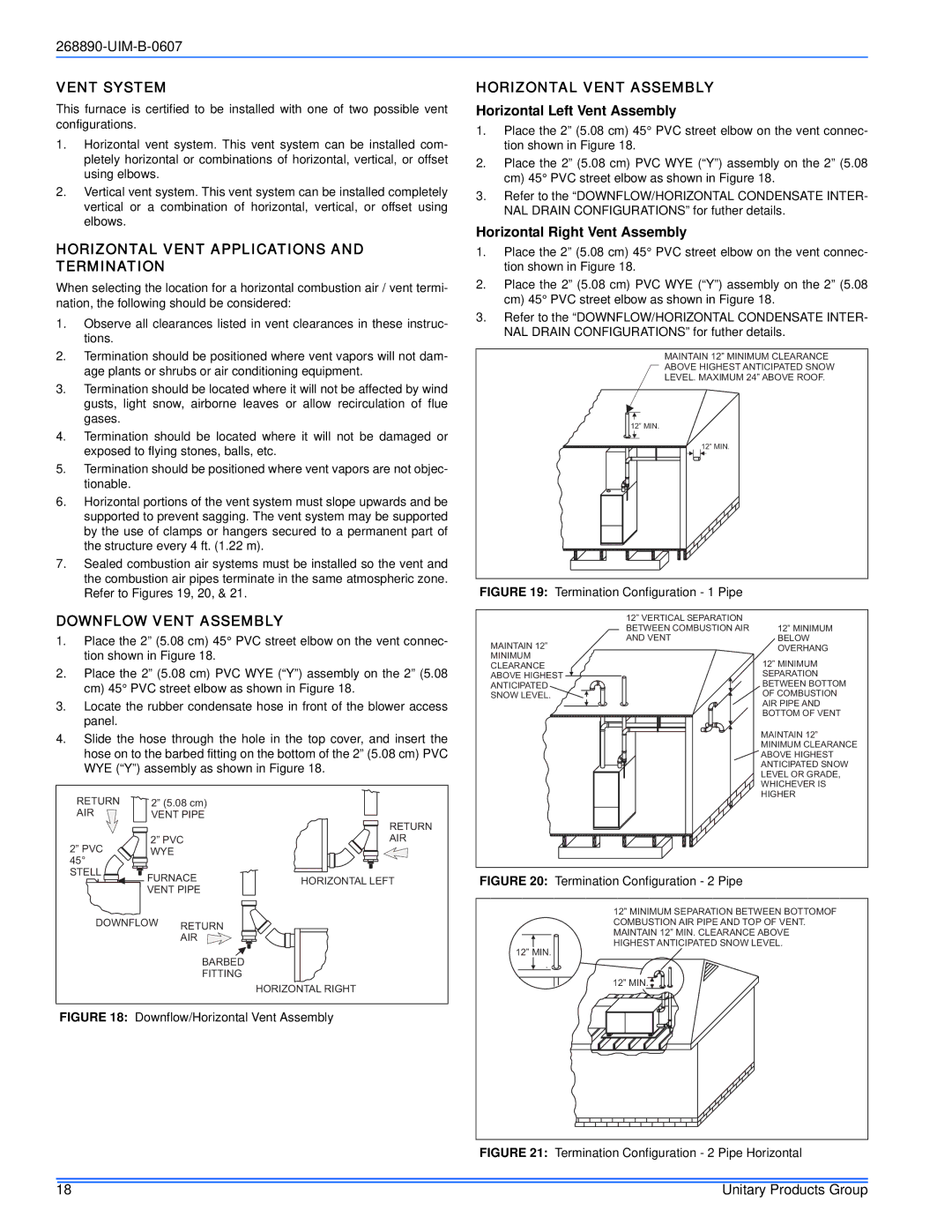 York GM9S*DH Vent System, Horizontal Vent Applications and Termination, Downflow Vent Assembly, Horizontal Vent Assembly 