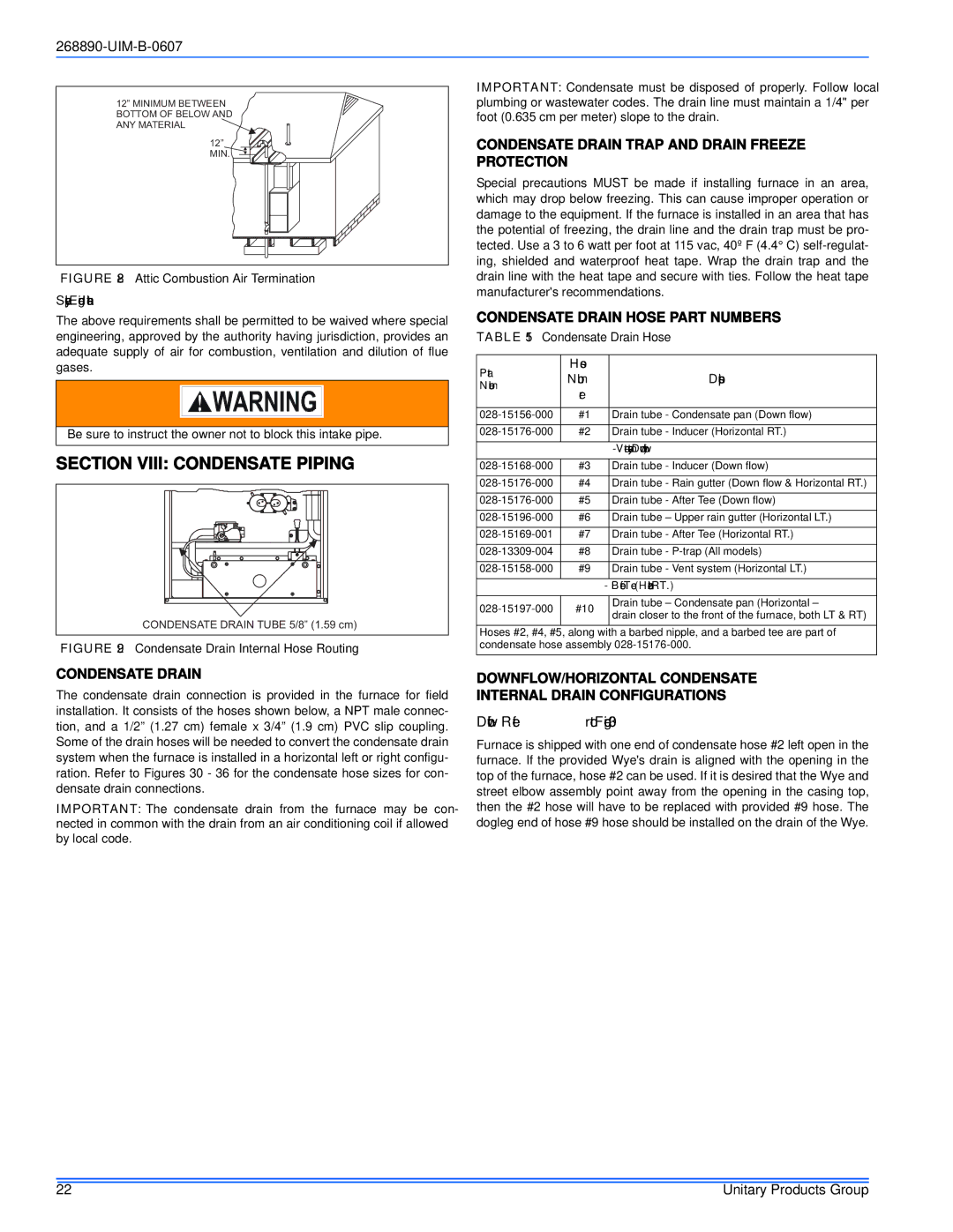 York GY9S*DH, GM9S*DH, GF9S*DH Section Viii Condensate Piping, Condensate Drain Trap and Drain Freeze Protection 