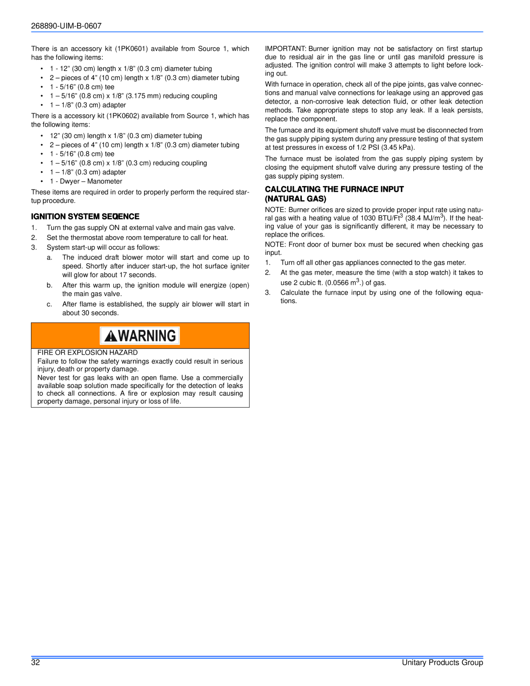 York GF9S*DH, GM9S*DH, GY9S*DH installation manual Ignition System Sequence, Calculating the Furnace Input Natural GAS 