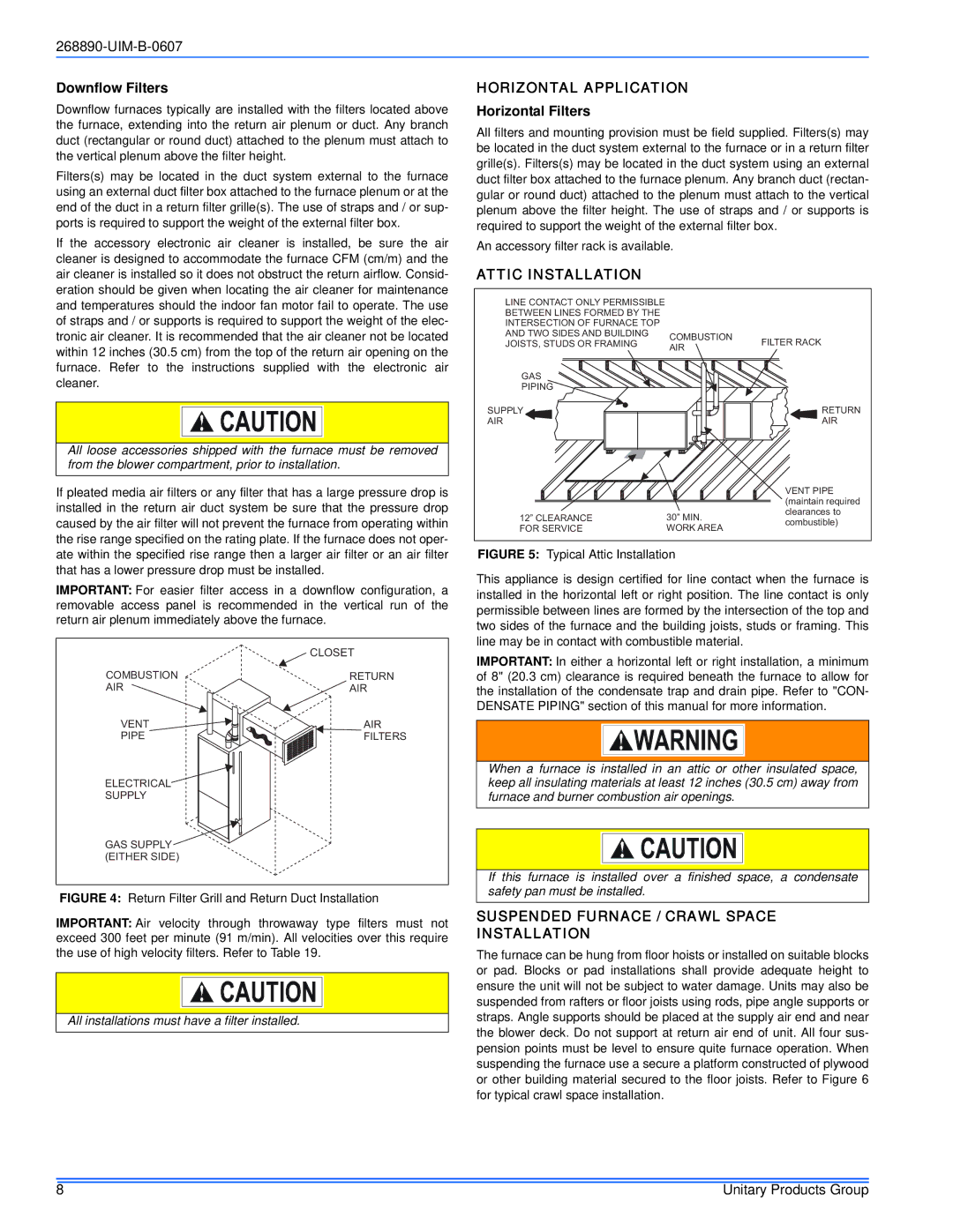 York GF9S*DH, GM9S*DH, GY9S*DH Downflow Filters, Horizontal Application, Horizontal Filters, Attic Installation 