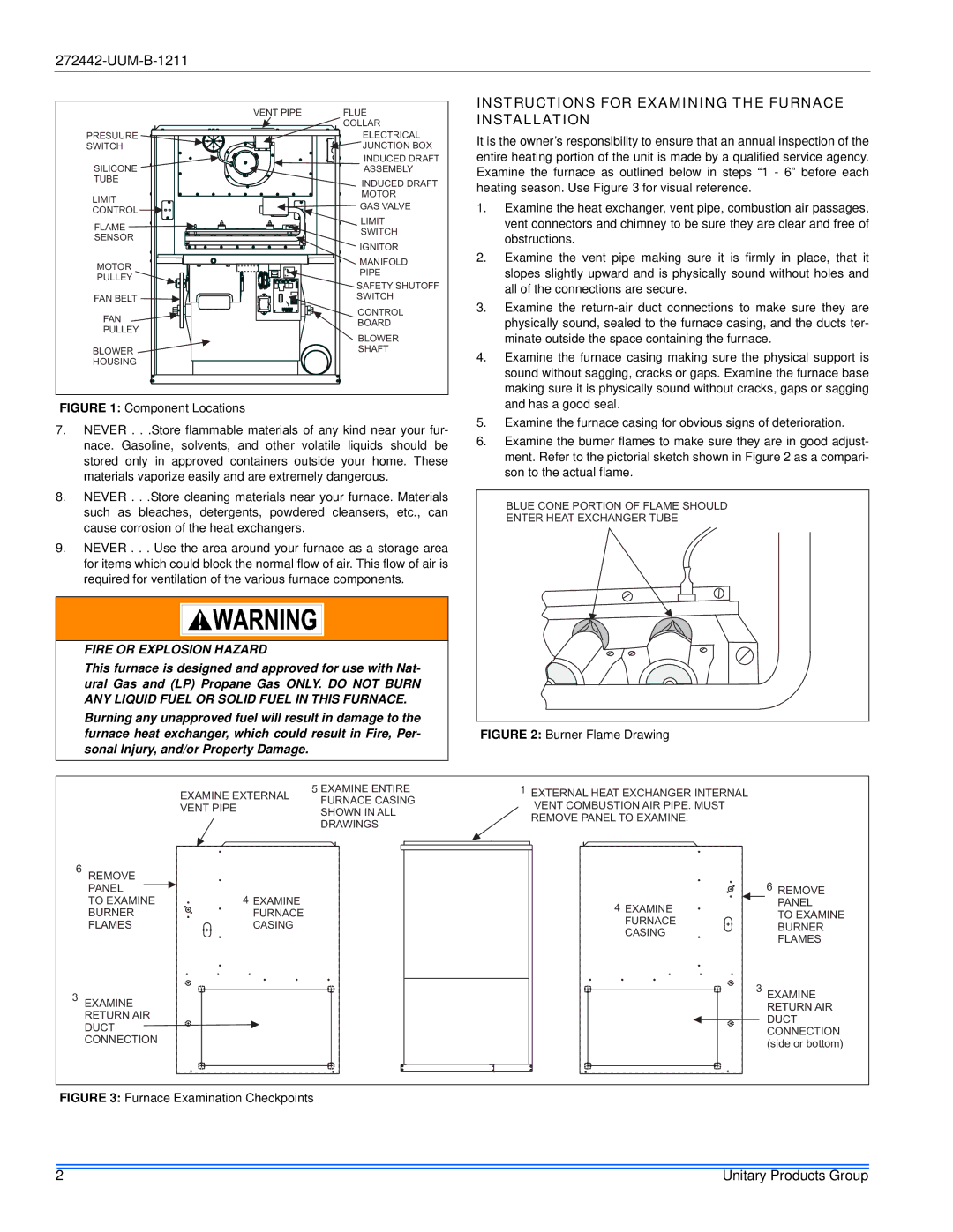 York GY8S160E30UH21 service manual Installation, Fire or Explosion Hazard 