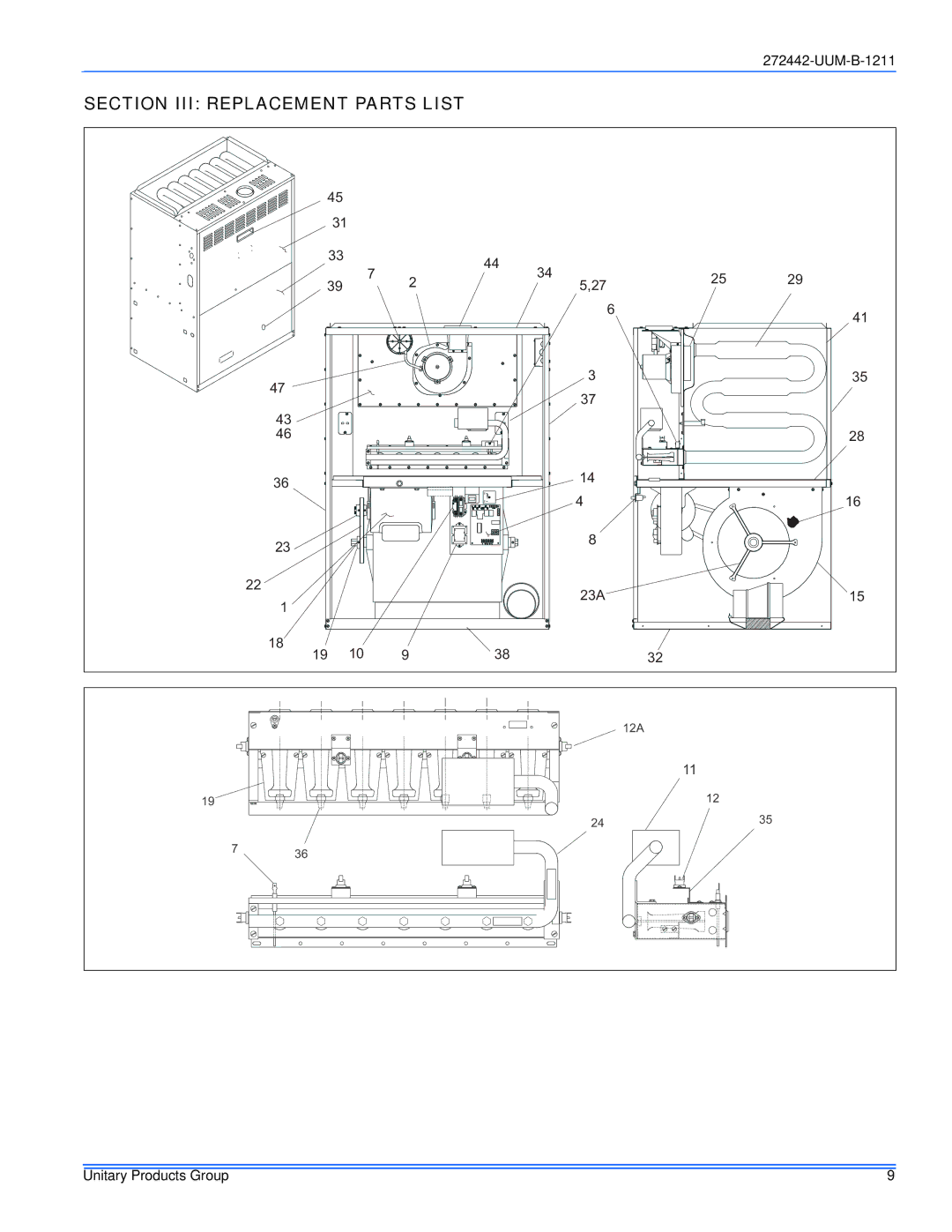 York GY8S160E30UH21 service manual Section III Replacement Parts List, 23A 