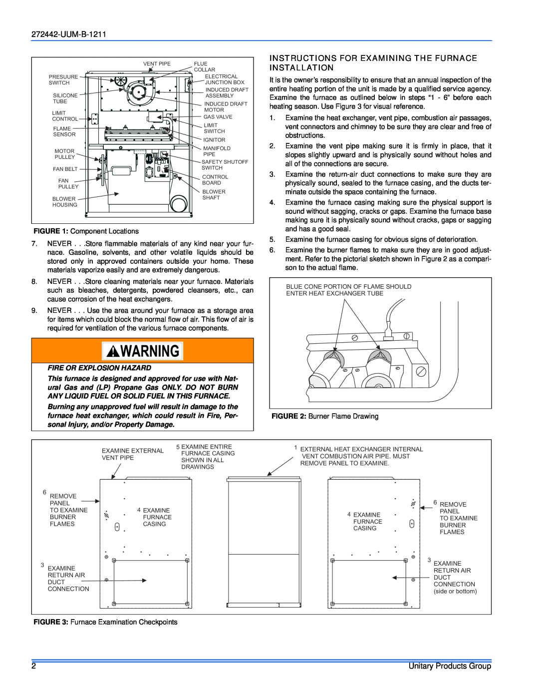 York GY8S160E30UH21 service manual UUM-B-1211, Instructions For Examining The Furnace, Installation 