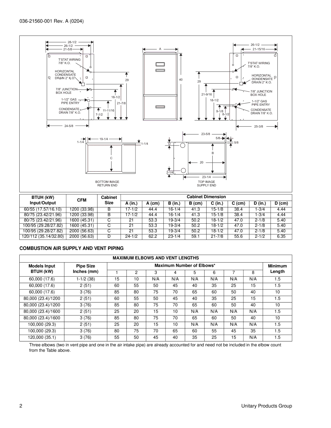 York GY9 warranty Combustion AIR Supply and Vent Piping, Input/Output Size, Maximum Elbows and Vent Lengths 