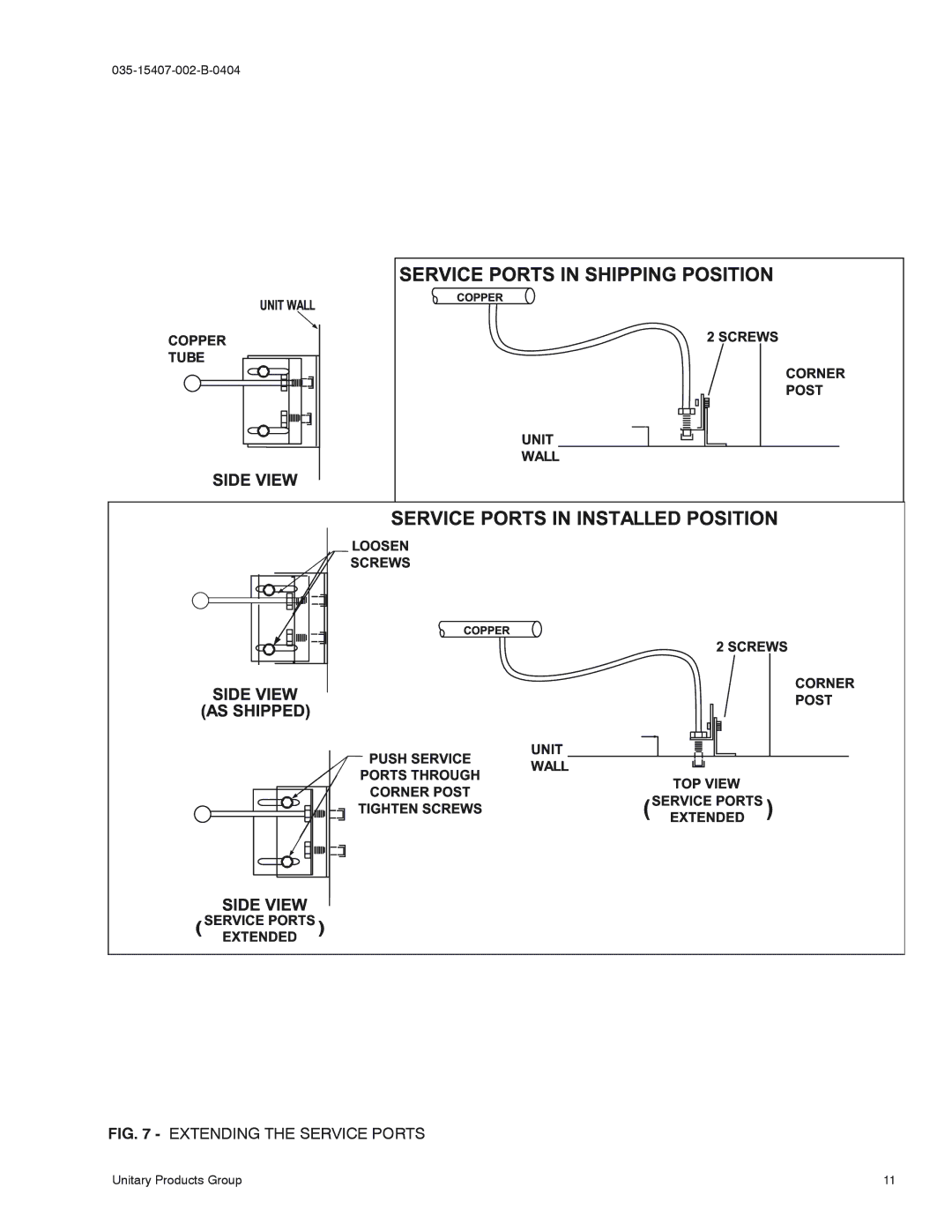 York H5CE090, H3CE120, H1CE150 installation manual Extending the Service Ports 