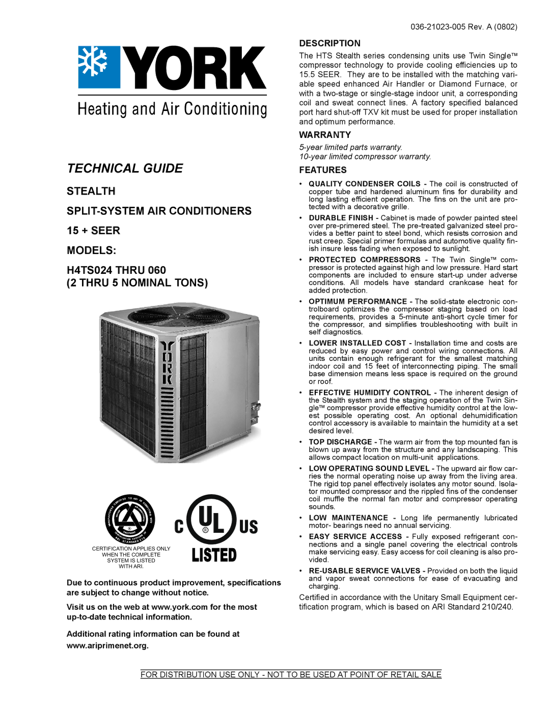 York H4TS024 warranty Technical Guide 