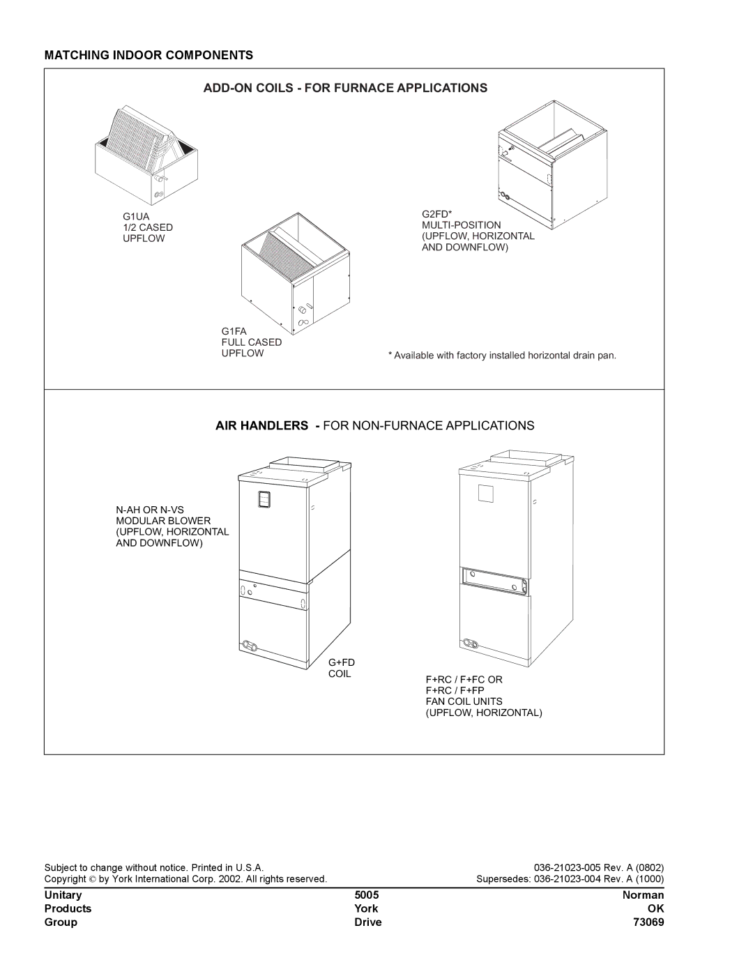 York H4TS024 warranty ADD-ON Coils for Furnace Applications, Unitary 5005 Norman Products York Group Drive 73069 