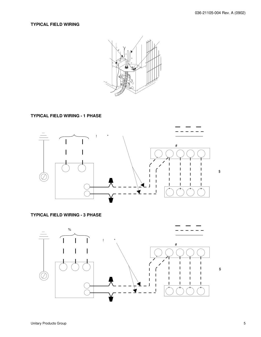 York H*DA012 specifications Typical Field Wiring 1 Phase, Typical Field Wiring 3 Phase 