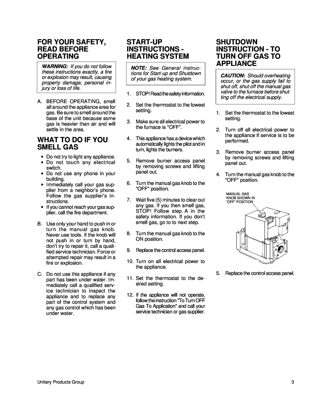York Heating & AIR CONDITIONER manual For Your Safety, Read Before Operating, What To Do If You Smell Gas 
