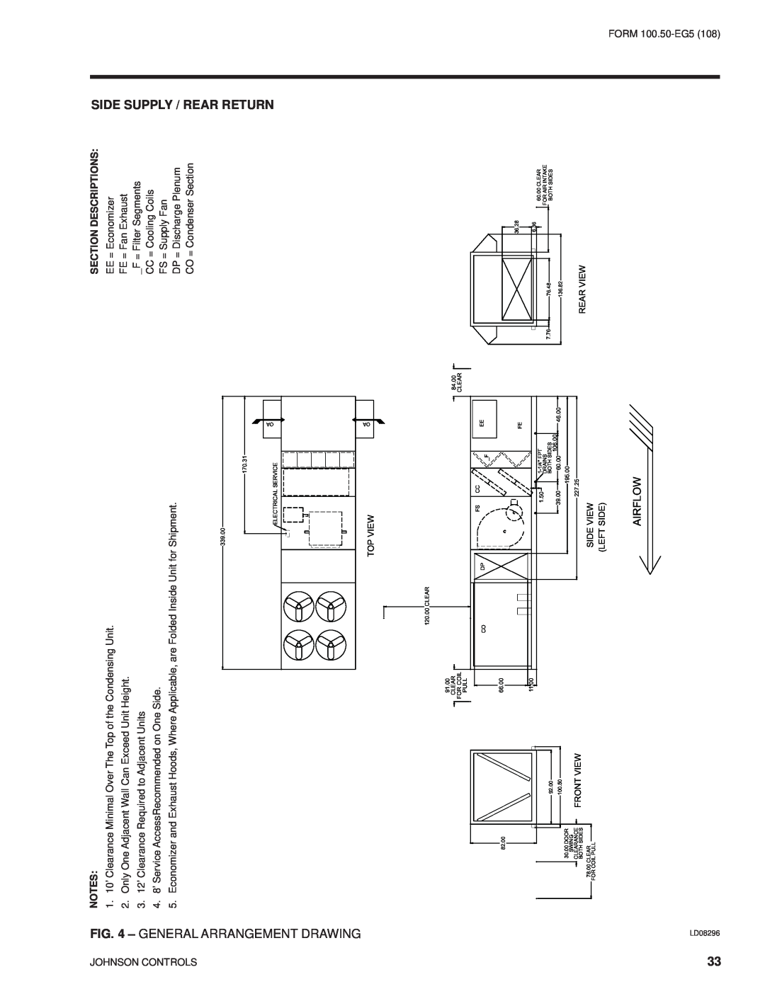 York HFC-410A manual Side Supply / Rear Return, Drawing, Airflow 