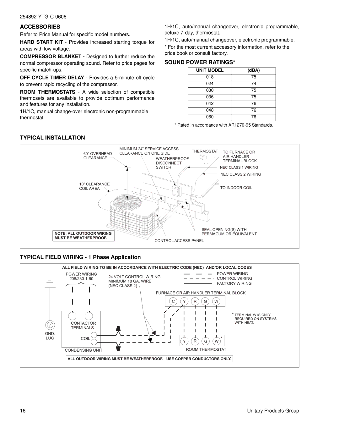 York H*RD036 THRU 060, H*RD018 THRU 060 warranty Accessories, Sound Power Ratings, Typical Installation 