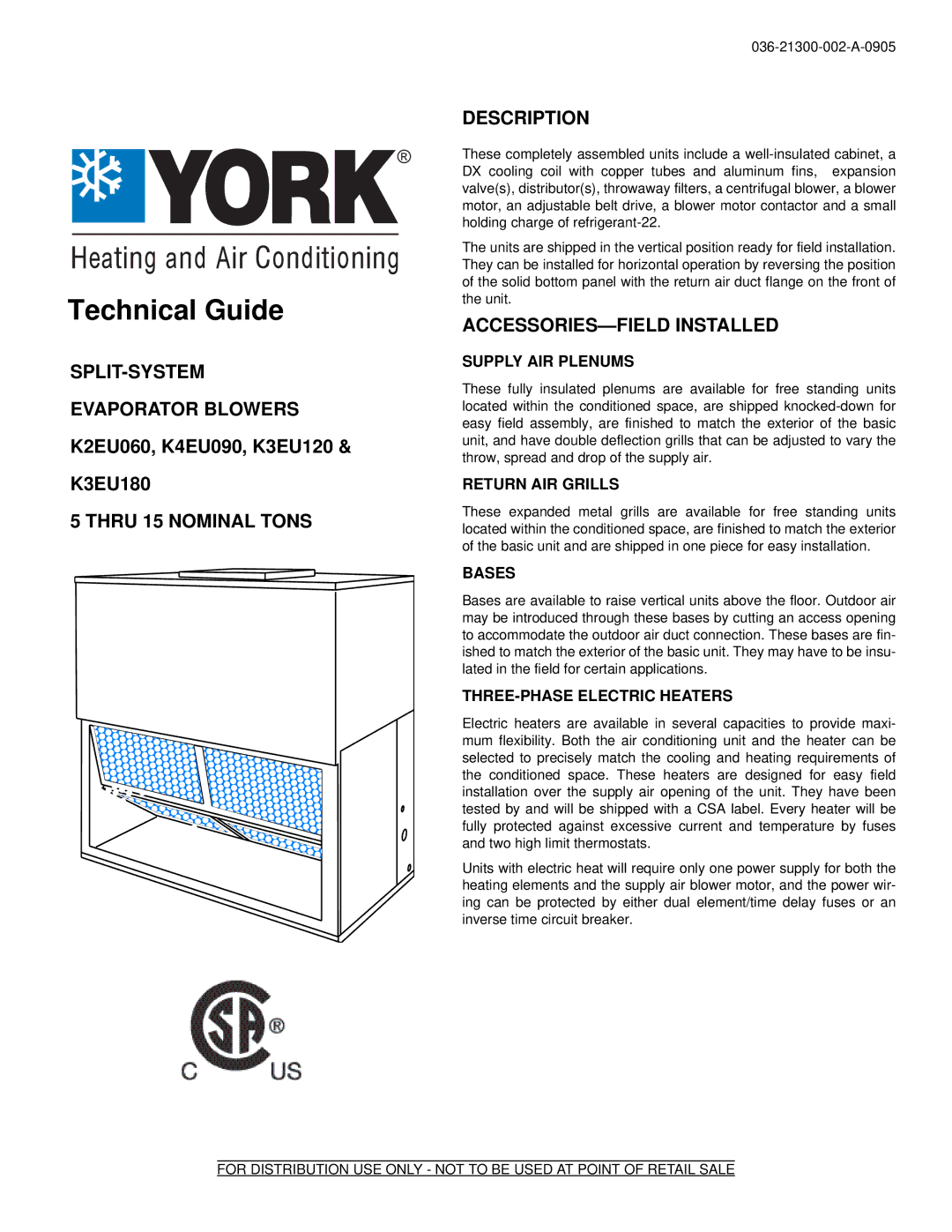 York K3EU120, K2EU060, K4EU090, K3EU180 manual Supply AIR Plenums, Return AIR Grills, Bases, THREE-PHASE Electric Heaters 