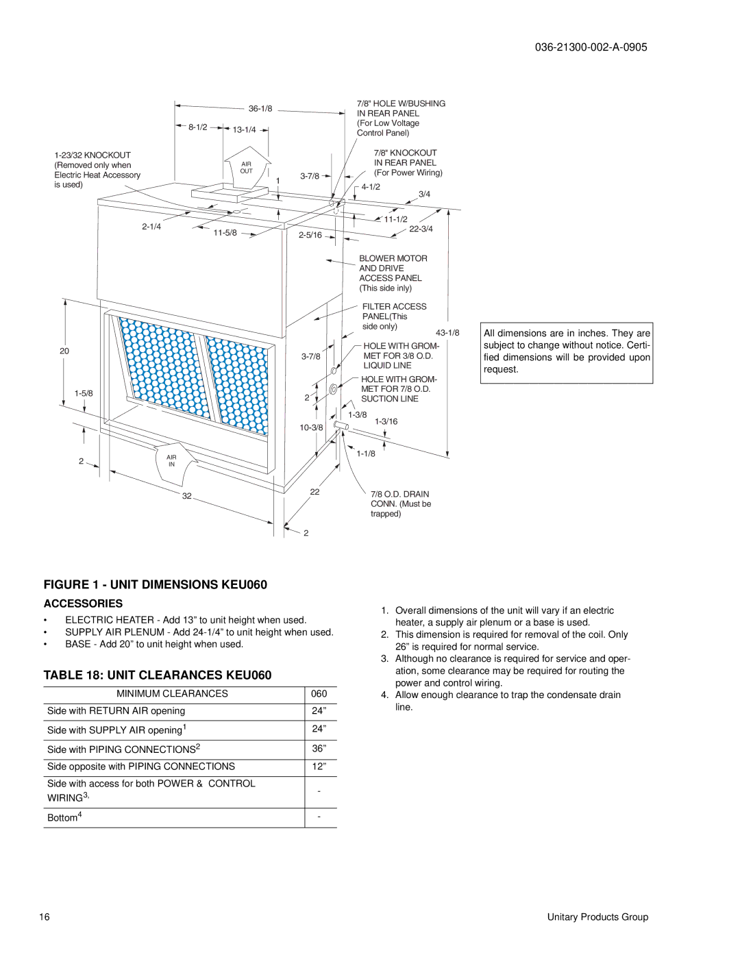 York K2EU060, K3EU120, K4EU090, K3EU180 manual Unit Clearances KEU060, Bottom4 