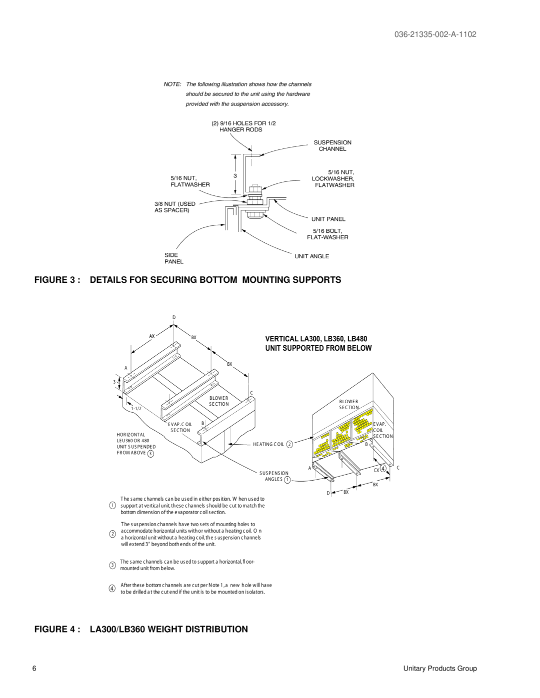 York LA300, LB360, 600, 480 manual Details for Securing Bottom Mounting Supports 