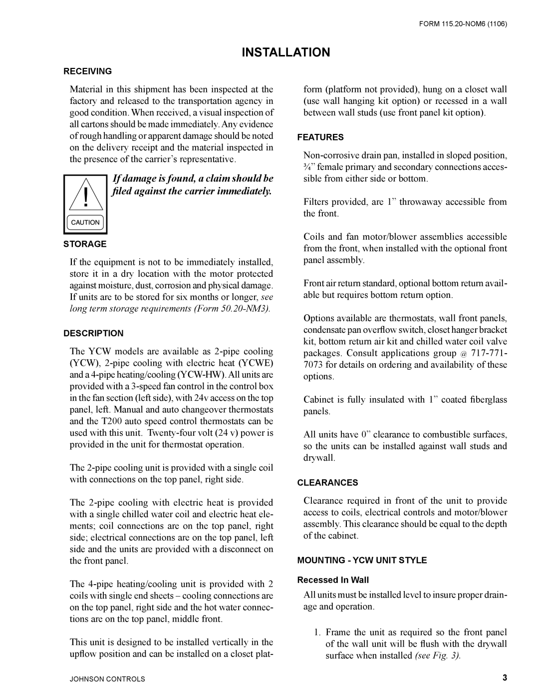 York LD11554, LD11556, LD11555 warranty Installation 