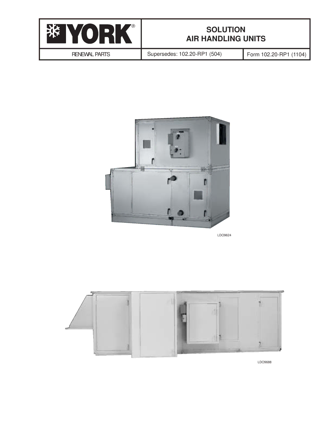 York LDO9624, LDO9688 manual Solution AIR Handling Units 