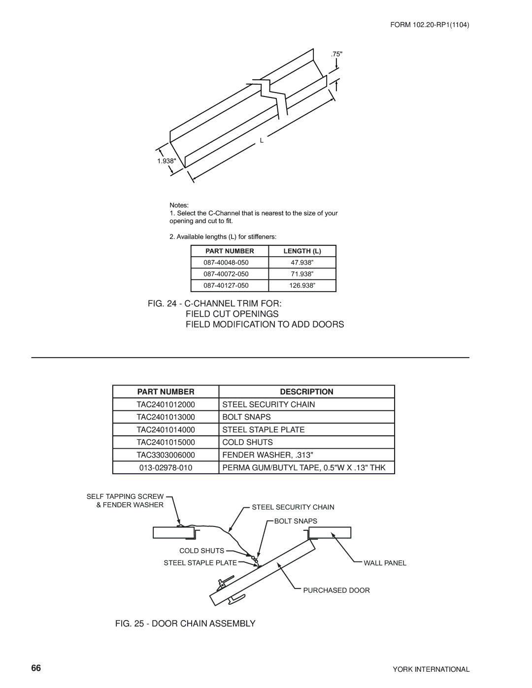 York LDO9688, LDO9624 manual Door Chain Assembly 