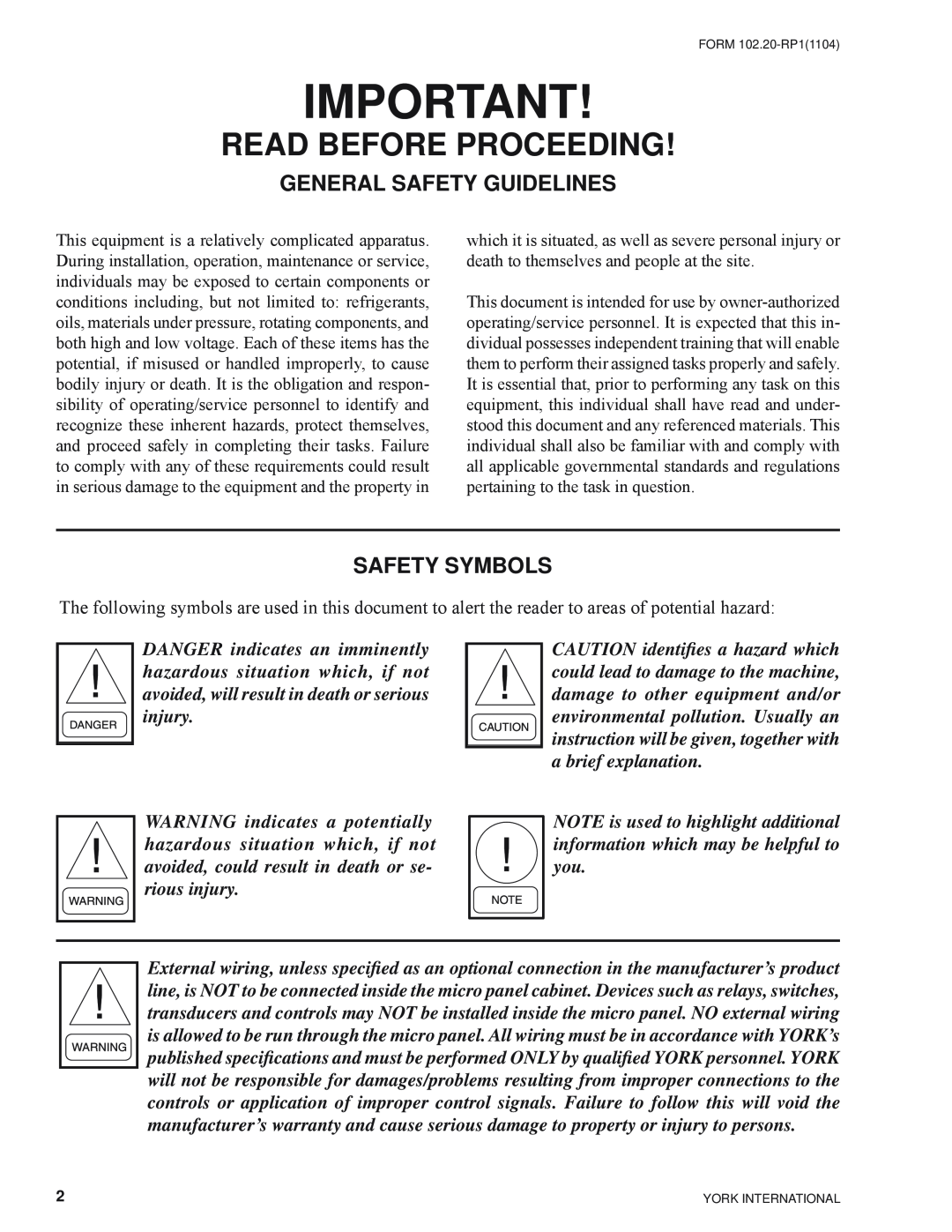 York LDO9688, LDO9624 manual General Safety Guidelines, Safety Symbols, Read Before Proceeding 