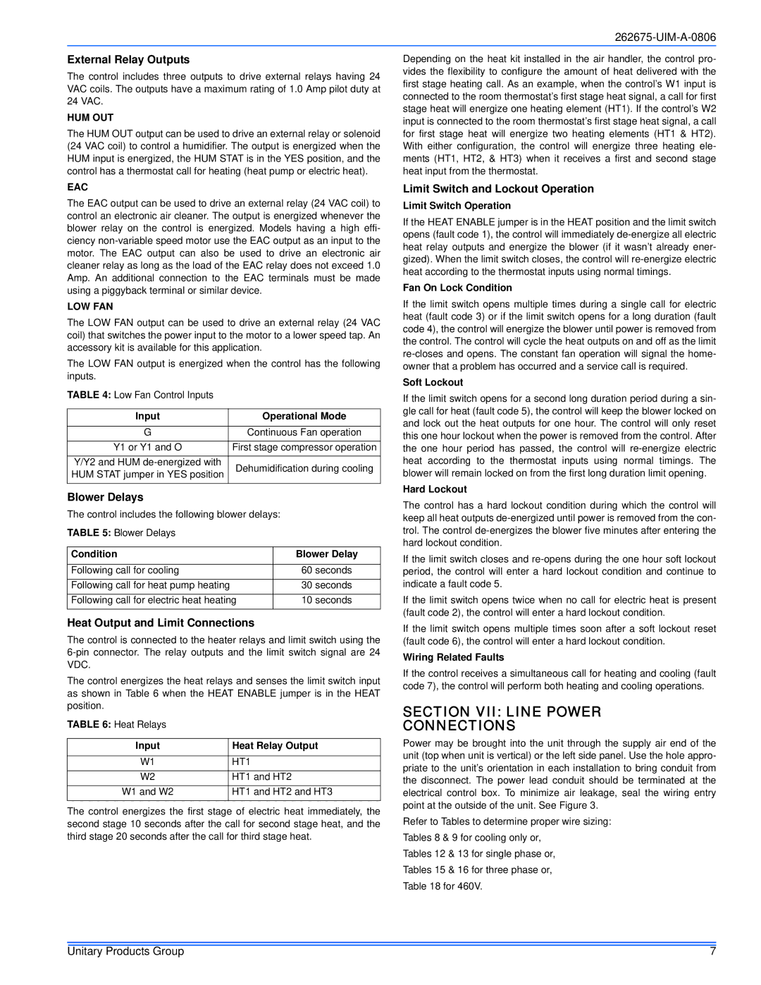 York MA installation manual Section VII Line Power Connections 