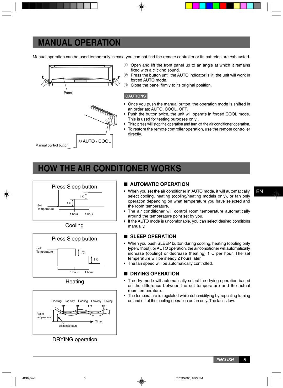 York MLCA-MLHA-07-24 owner manual Manual Operation, HOW the AIR Conditioner Works 