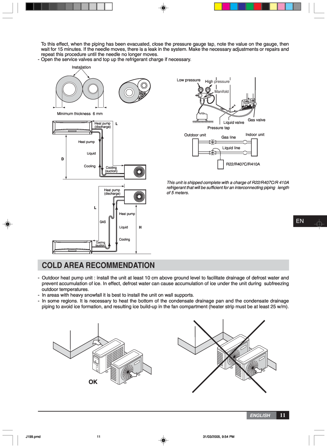 York MLCA-MLHA-07-24 owner manual Cold Area Recommendation, English 