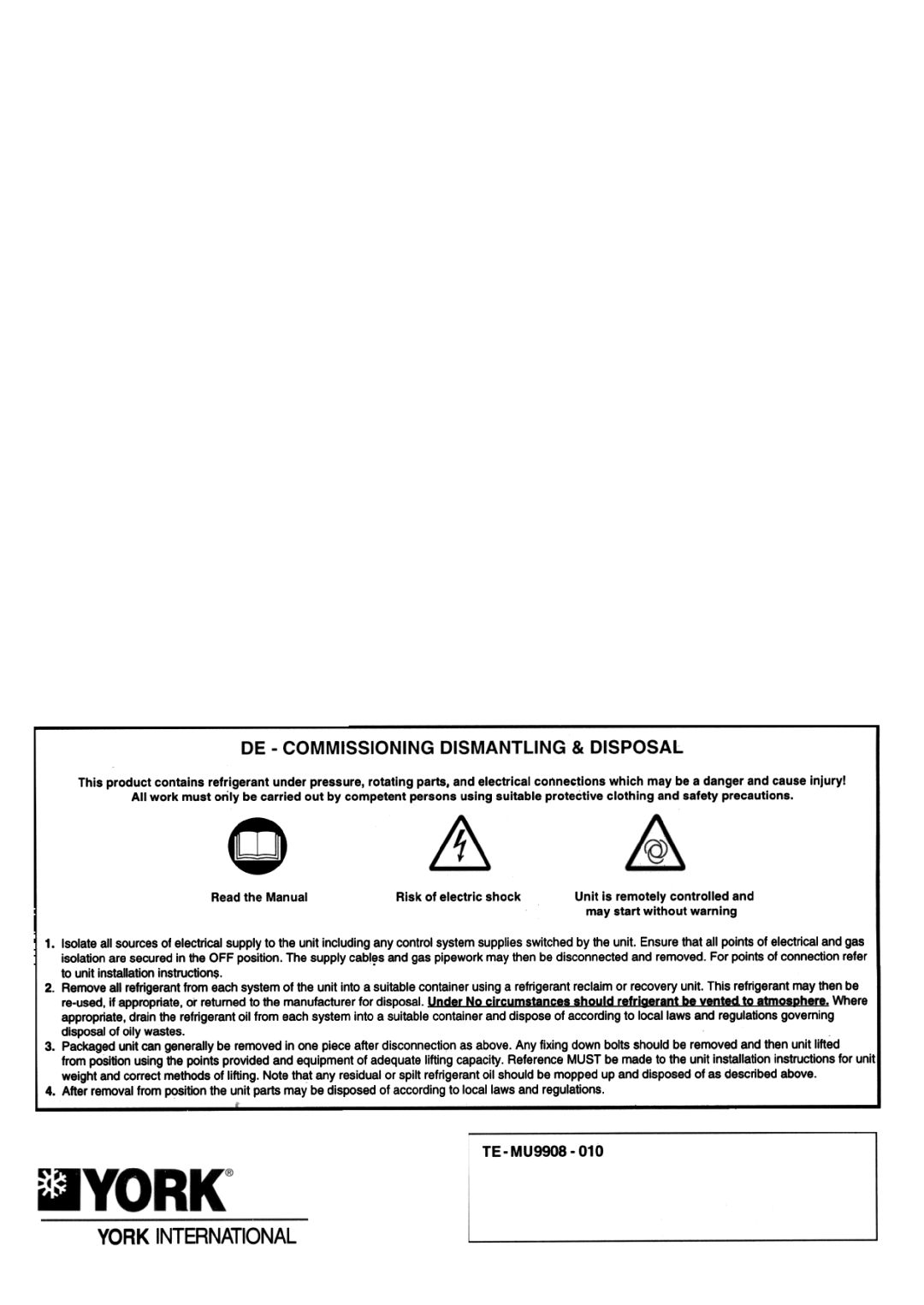 York MMC 25S24U15, MMC 21S23U15 manual 