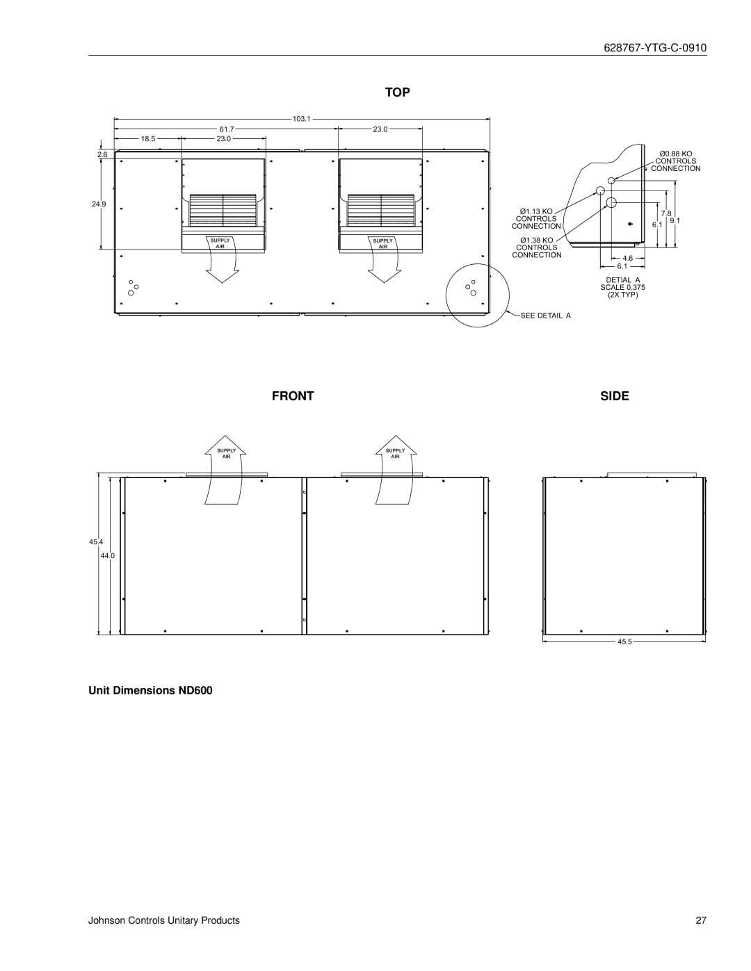 York ND360, ND480 manual Unit Dimensions ND600 