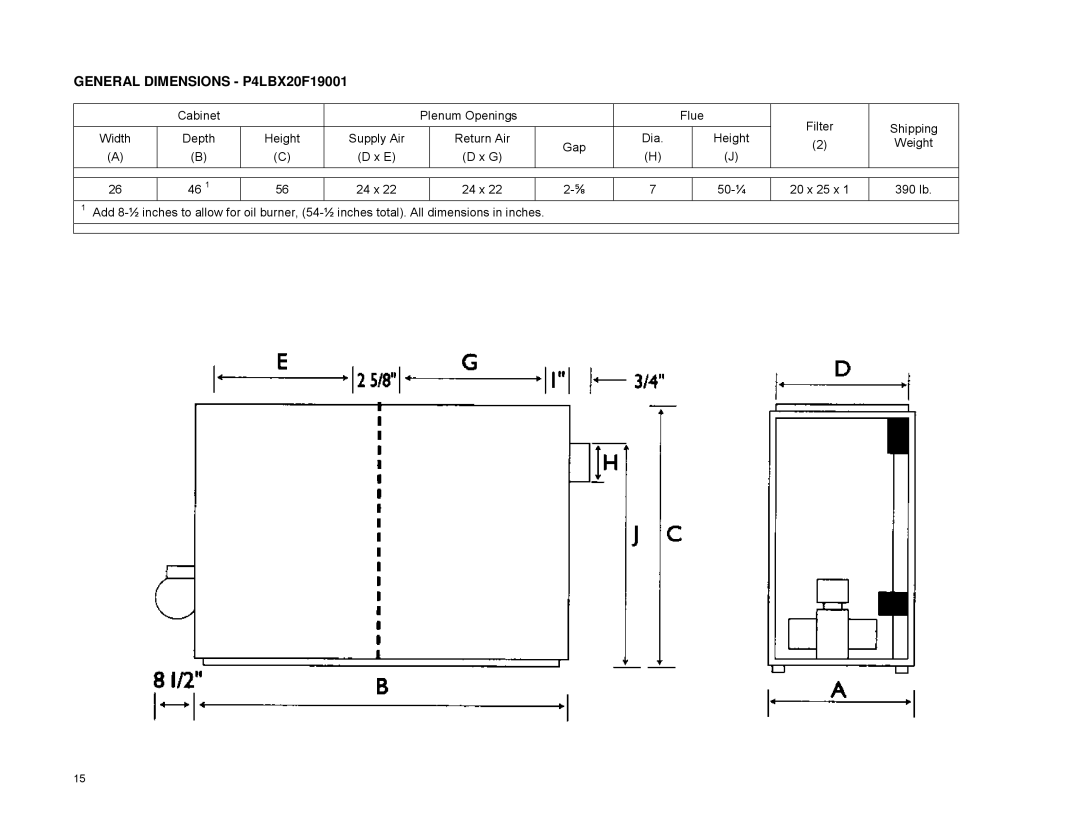 York P2LBX16F14501, P3DHX12F08001, P2DHX16F12001 installation manual General Dimensions P4LBX20F19001 