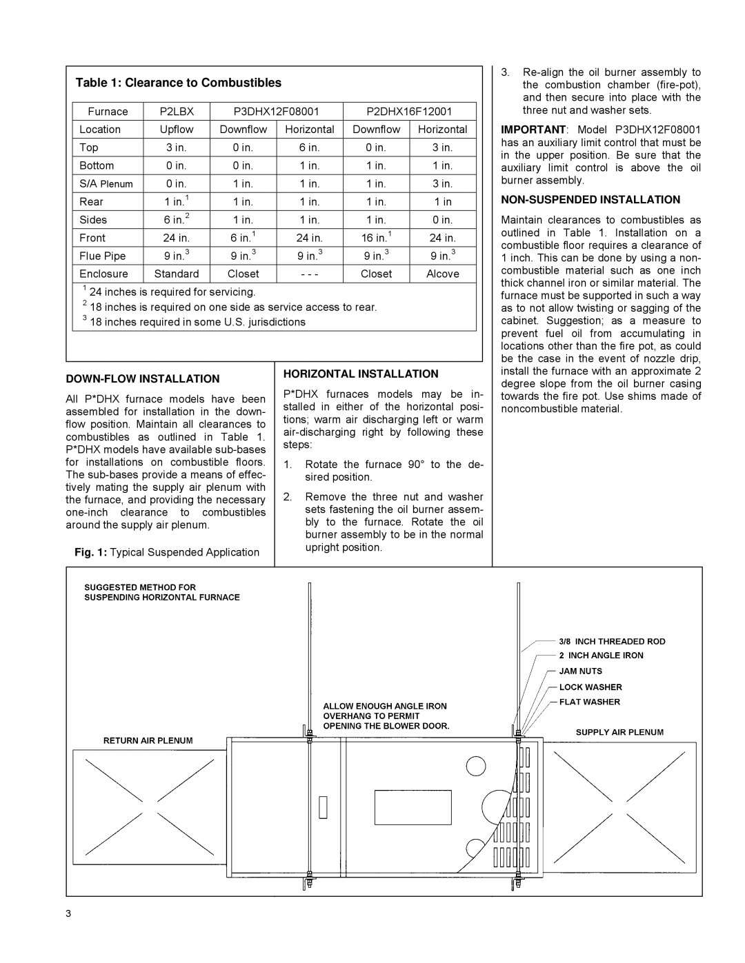 York P2LBX16F14501, P3DHX12F08001, P2DHX16F12001 DOWN-FLOW Installation Horizontal Installation, NON-SUSPENDED Installation 