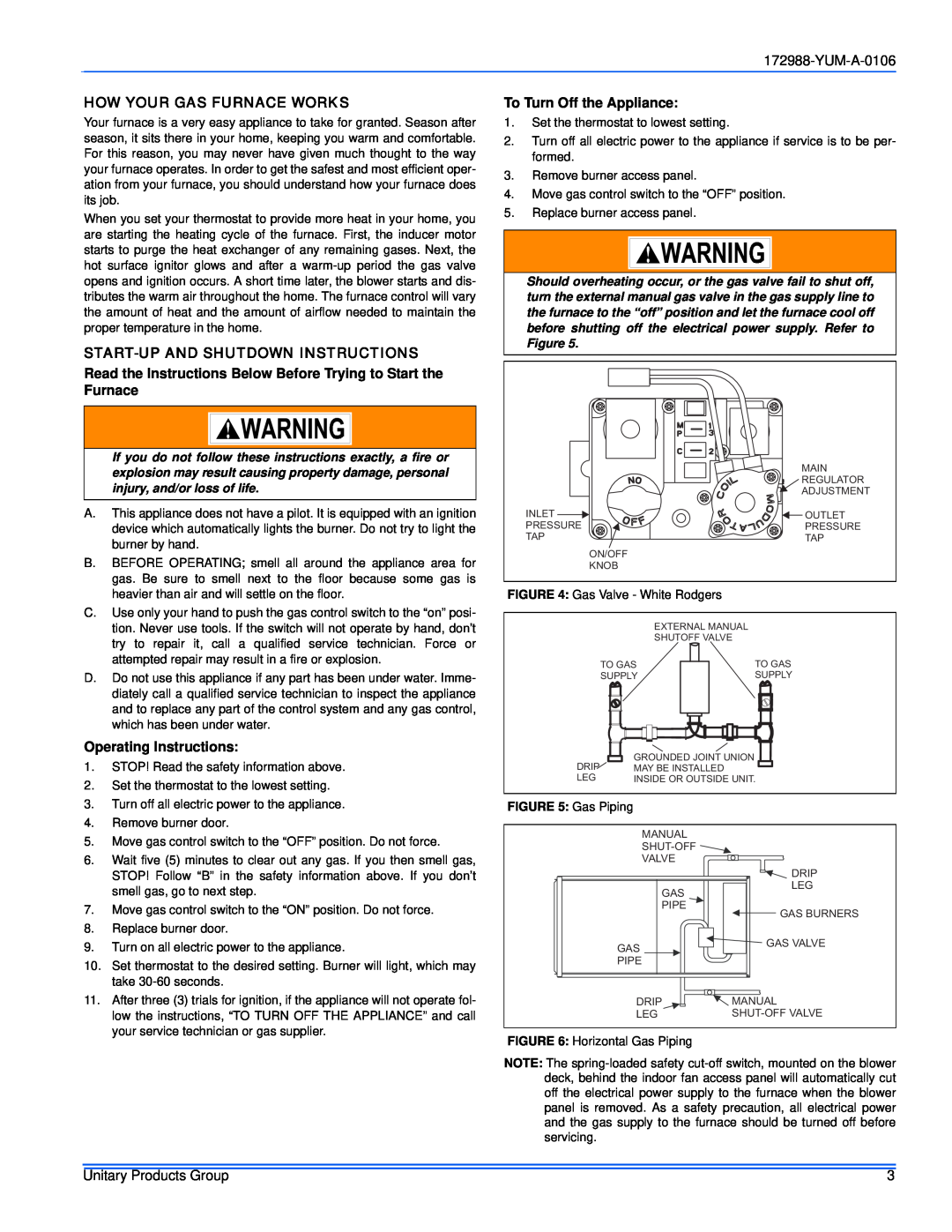 York PC9 service manual YUM-A-0106, How Your Gas Furnace Works, Start-Upand Shutdown Instructions, Operating Instructions 