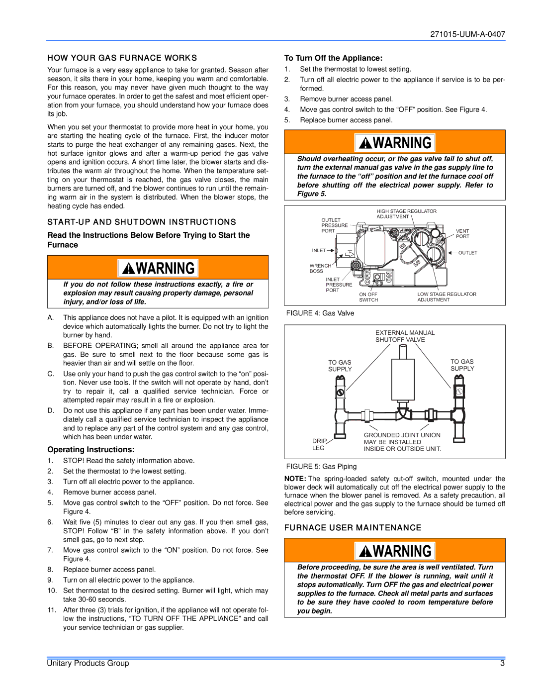 York LC8V*DH, PV8*DH, FC8V*DH HOW Your GAS Furnace Works, START-UP and Shutdown Instructions, Operating Instructions 