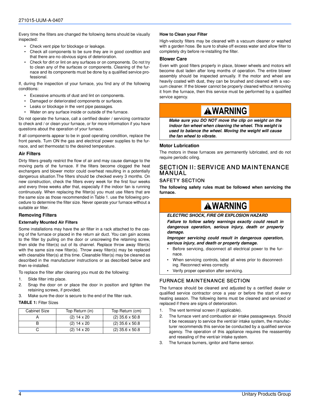 York LL8V*DH, PV8*DH, FC8V*DH, FL8V*DH, LC8V*DH service manual Safety Section, Furnace Maintenance Section 