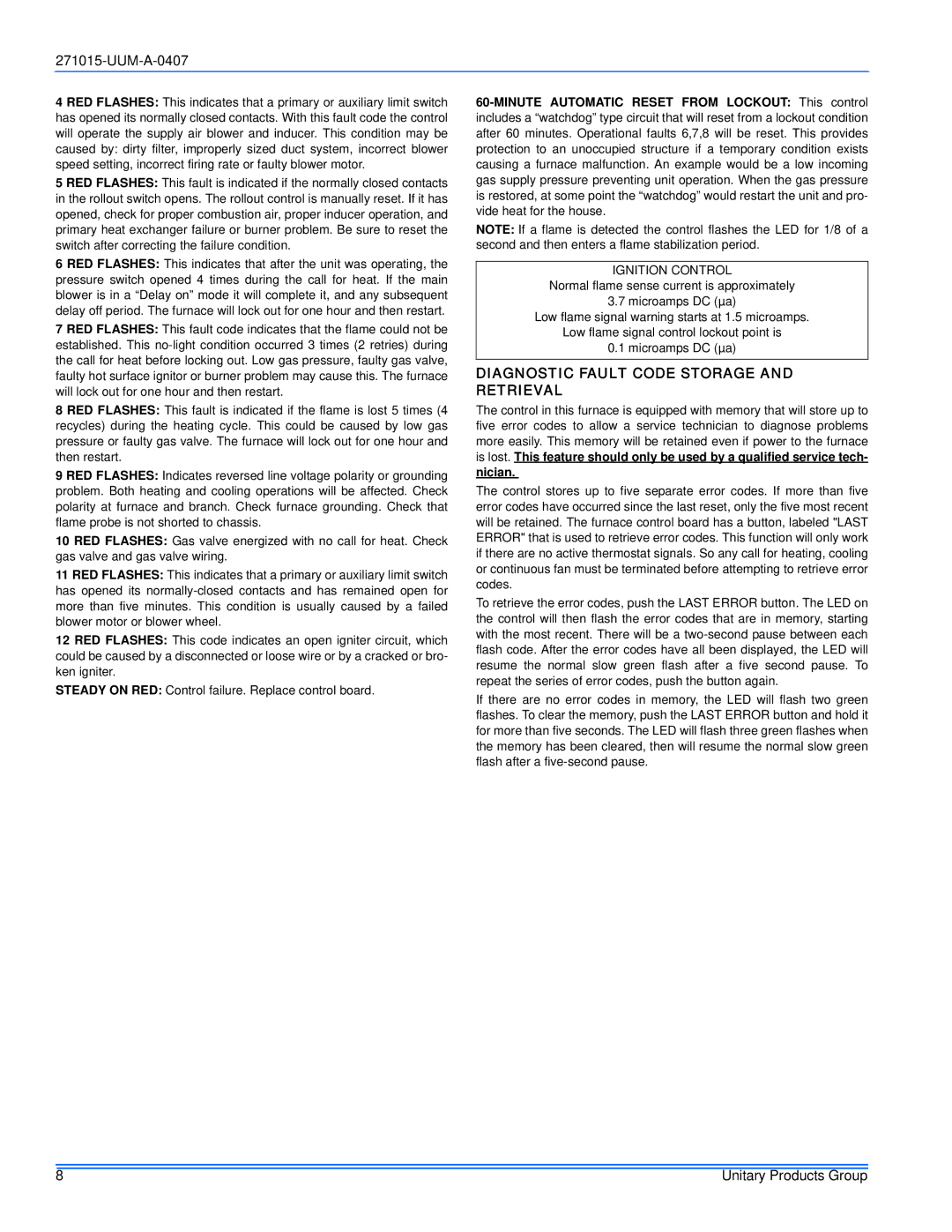 York LC8V*DH, PV8*DH, FC8V*DH, FL8V*DH, LL8V*DH service manual Diagnostic Fault Code Storage and Retrieval, Ignition Control 