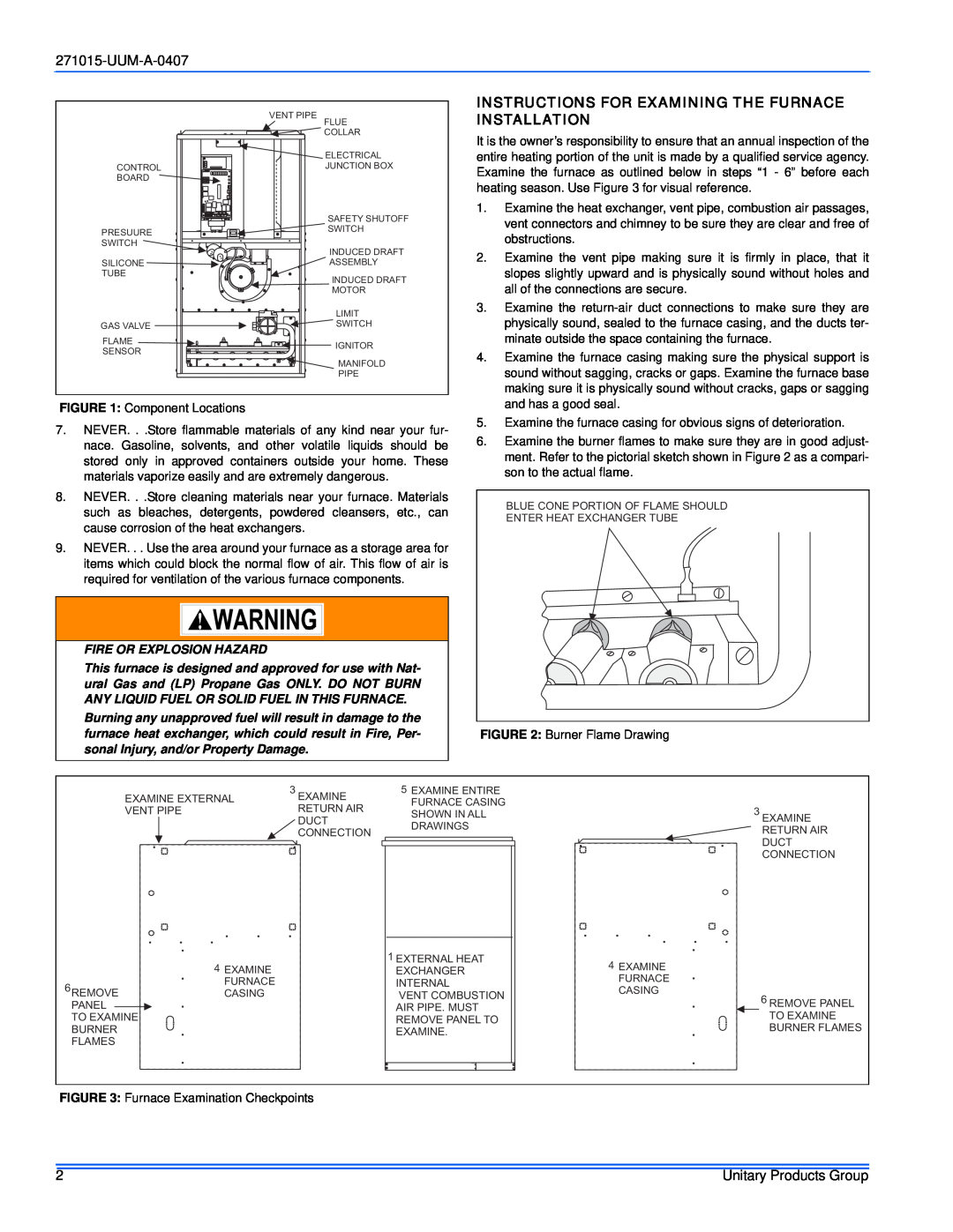 York FL8V*DH, PV8*DH, FC8V*DH, LC8V*DH, LL8V*DH service manual UUM-A-0407, Fire Or Explosion Hazard 