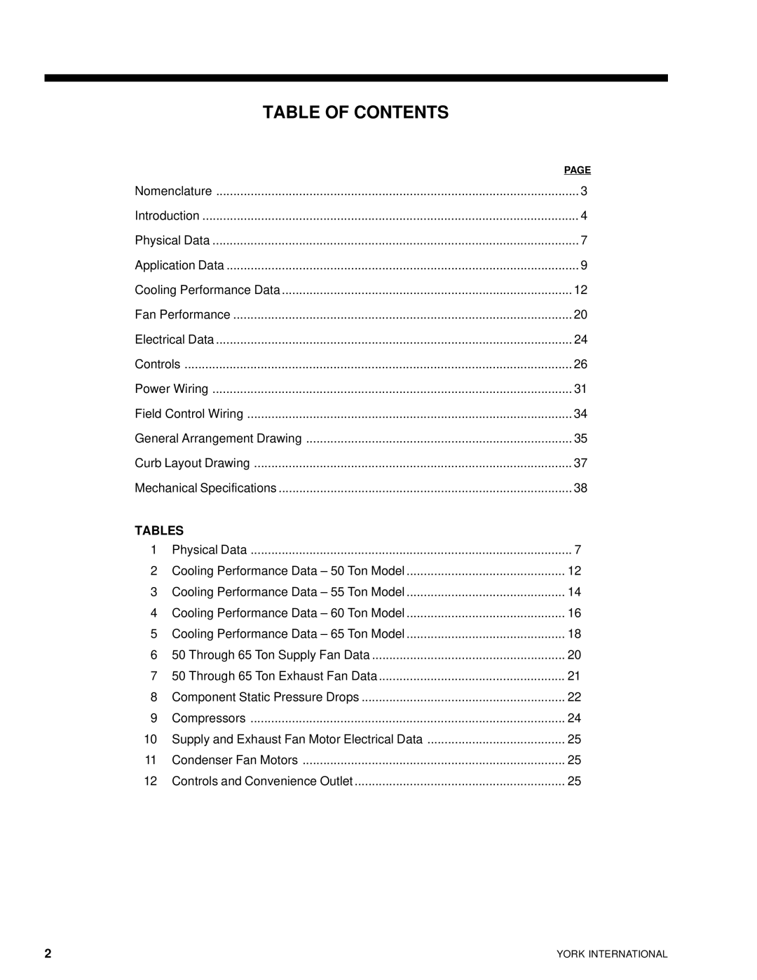 York R-407C manual Table of Contents 