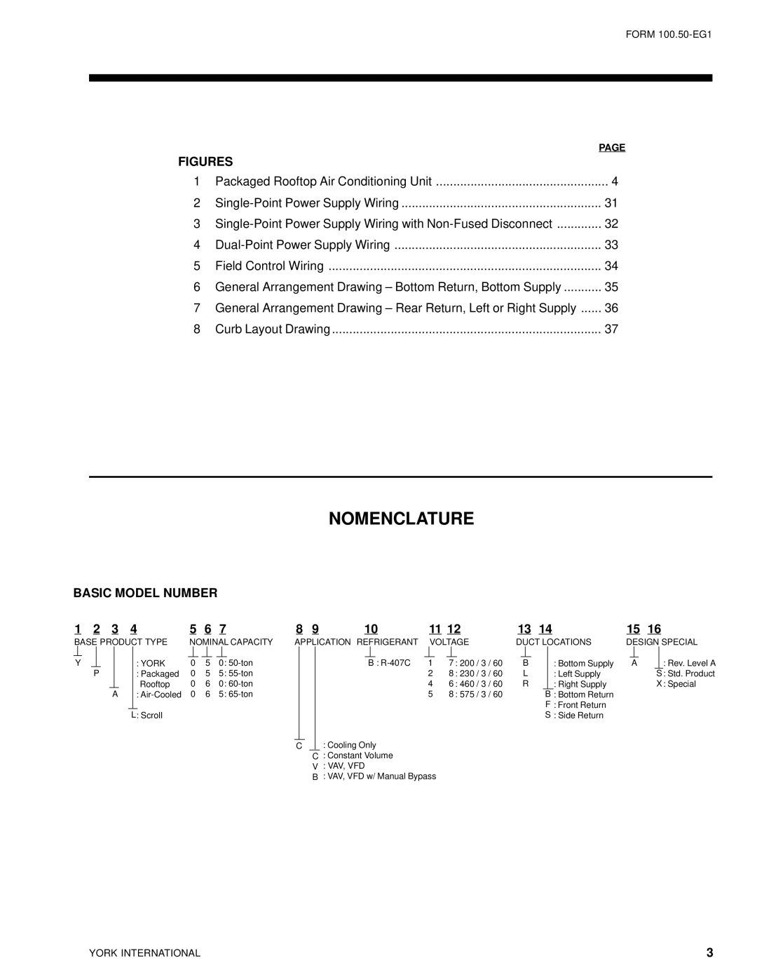 York R-407C manual Nomenclature, Basic Model Number 