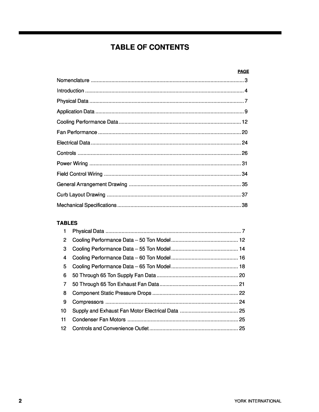York R-407C manual Table Of Contents, Tables 